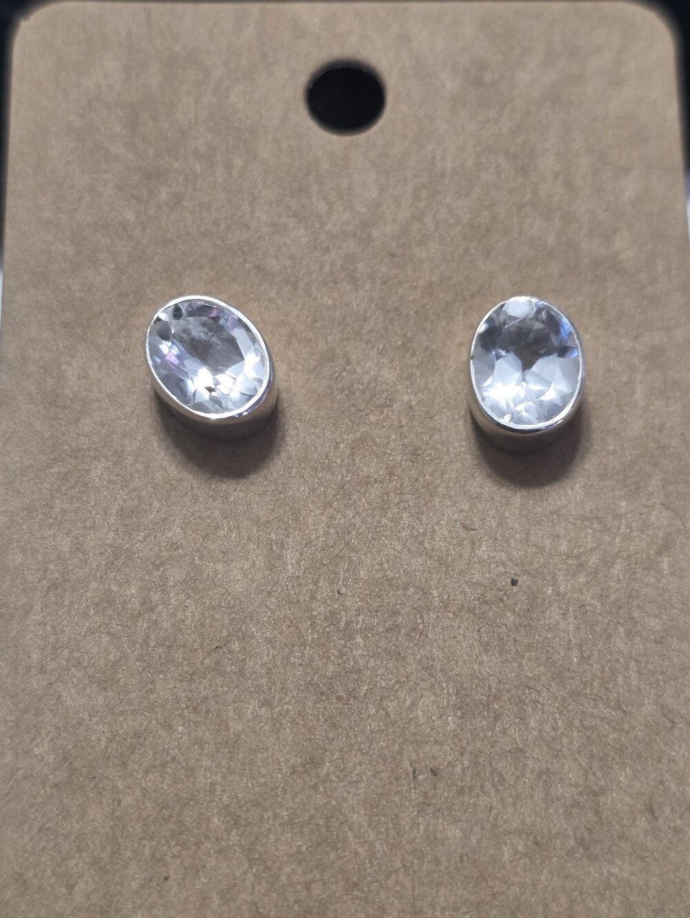 Clear Topaz Oval Crystal Stud Earrings.